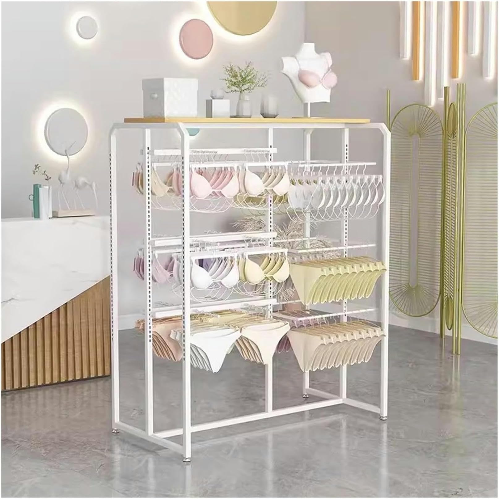 DETMOL Freestanding lingerie display stand, clothes rack for boutiques and retailers in the lingerie sector, clothes rack for socks, bras, panties and scarves, height of the crossbar adjustable.