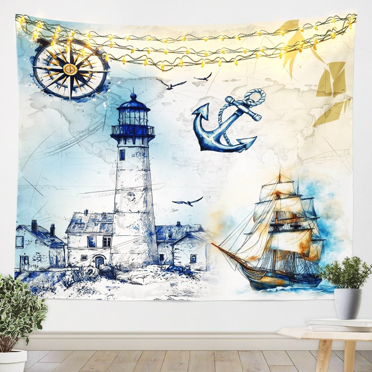 jejeloiu Ocean Themed Tapestry Large 59"x82" Jellyfish Wall Hanging Blanket for Boys Girls Teens Cute Wall Art Light Purplish Blue image 5