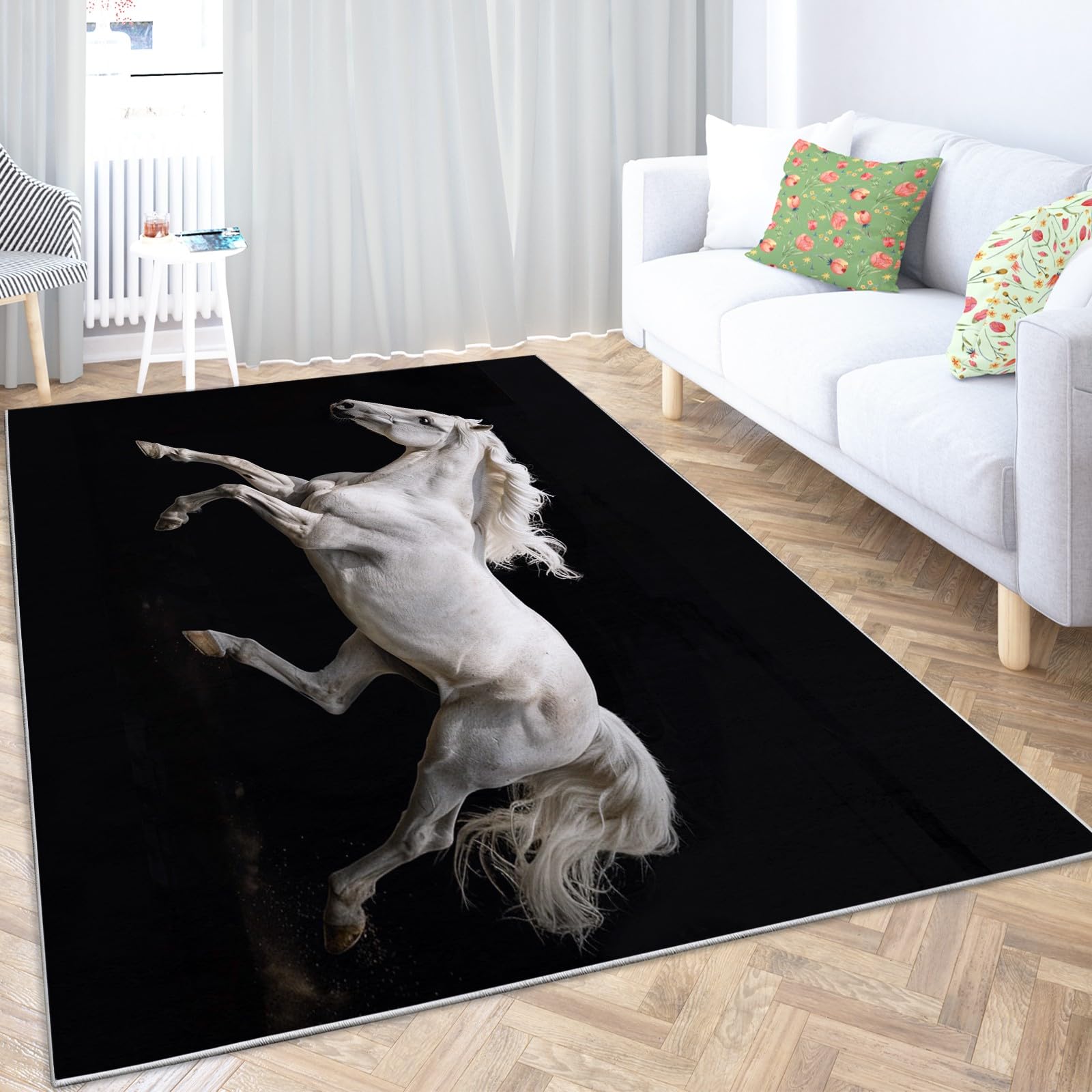Teppich Tierpferd Schwarz 120x180 cm Wohnzimmer Teppich Schlafzimmer Teppich Modern Waschbarer Kurzflor Teppiche rutschfest Flauschig Weiche Teppiche