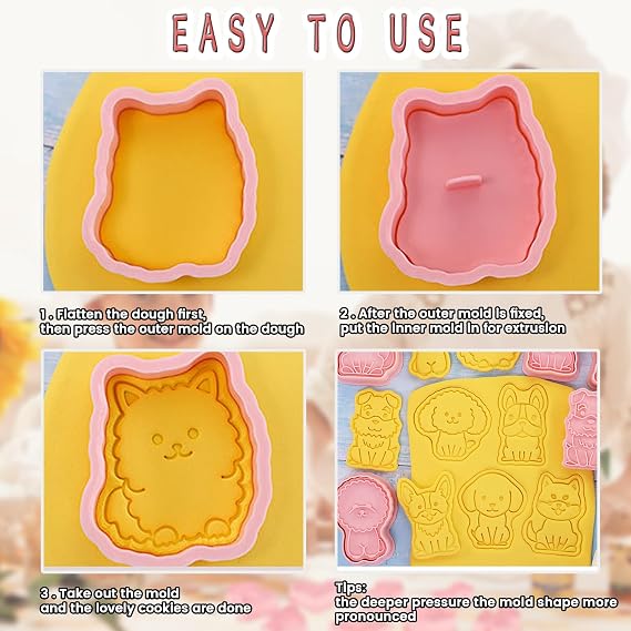 Cartoon Dog Shape Cookie Cutters Set 8 Pieces 3D Biscuit Cutter Kit - Biscuit Cookie Cutters Stamp for Baking DIY Fondant Festive Decoration