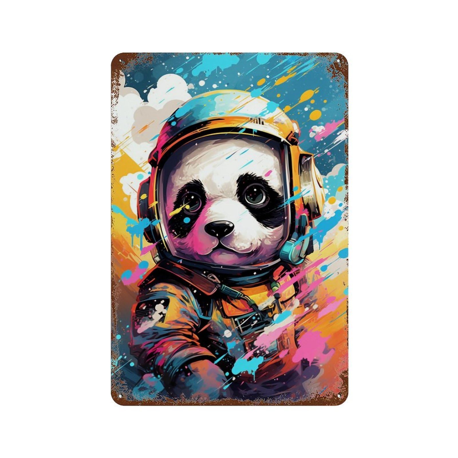 Panda Astronaut Space Suit-9 Retro Metal Sign 11.8"x7.9", Novelty Wall Decor for Farmhouse, Kitchen And Entryway Decor
