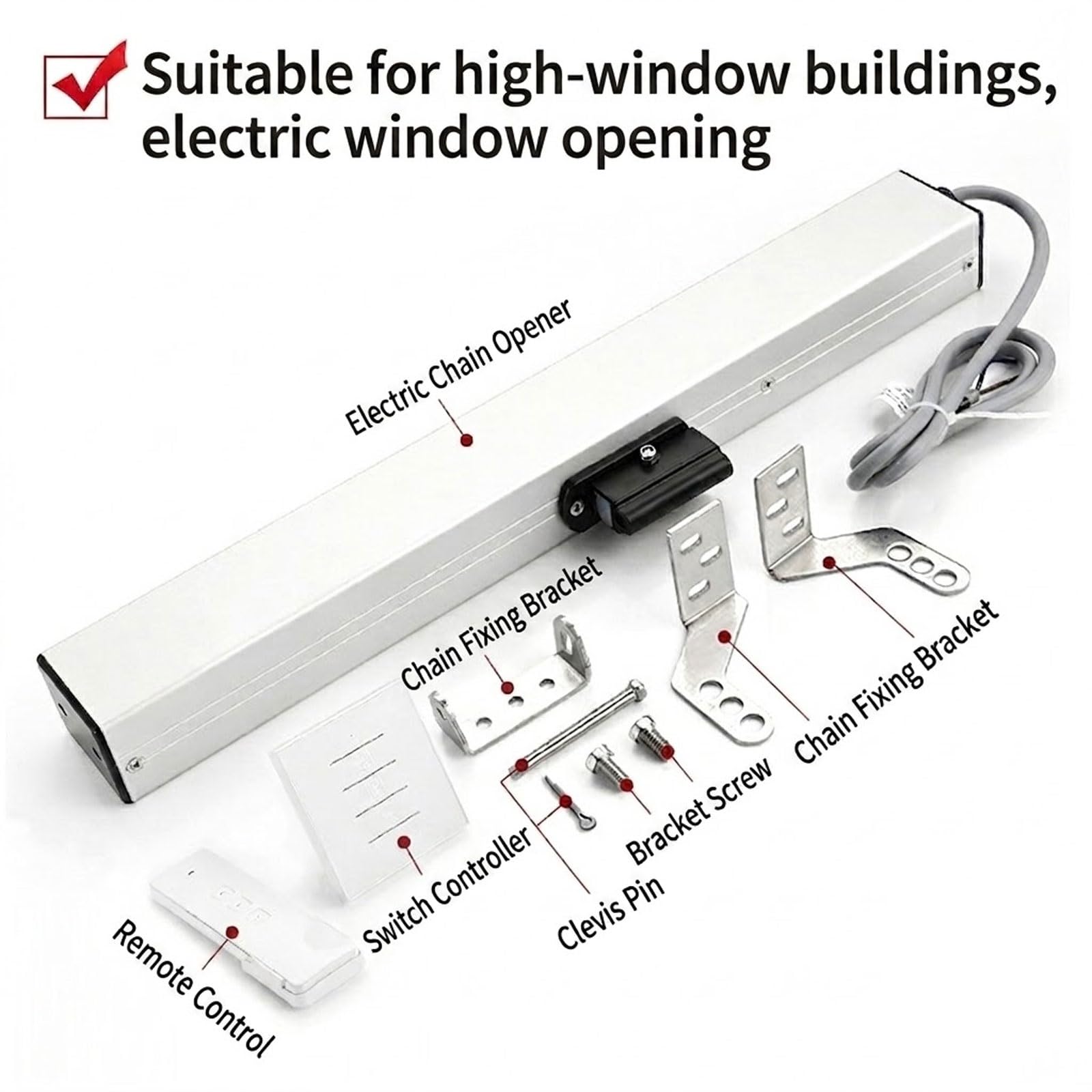 Elektrischer Fensteröffner Mit Kettenantrieb Funkferngesteuerter Motor Für Oberlichter, Drehflügelfenster, Dual-Mode-Steuerung, 600N Schubkraft(300mm)