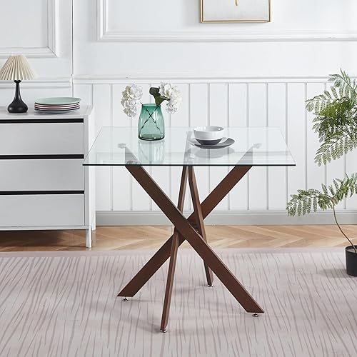 Miniatura 73 de Mesa de comedor de cristal de 51 pulgadas para 4, mesa de comedor rectangular contemporánea con parte superior de vidrio templado y patas de acero