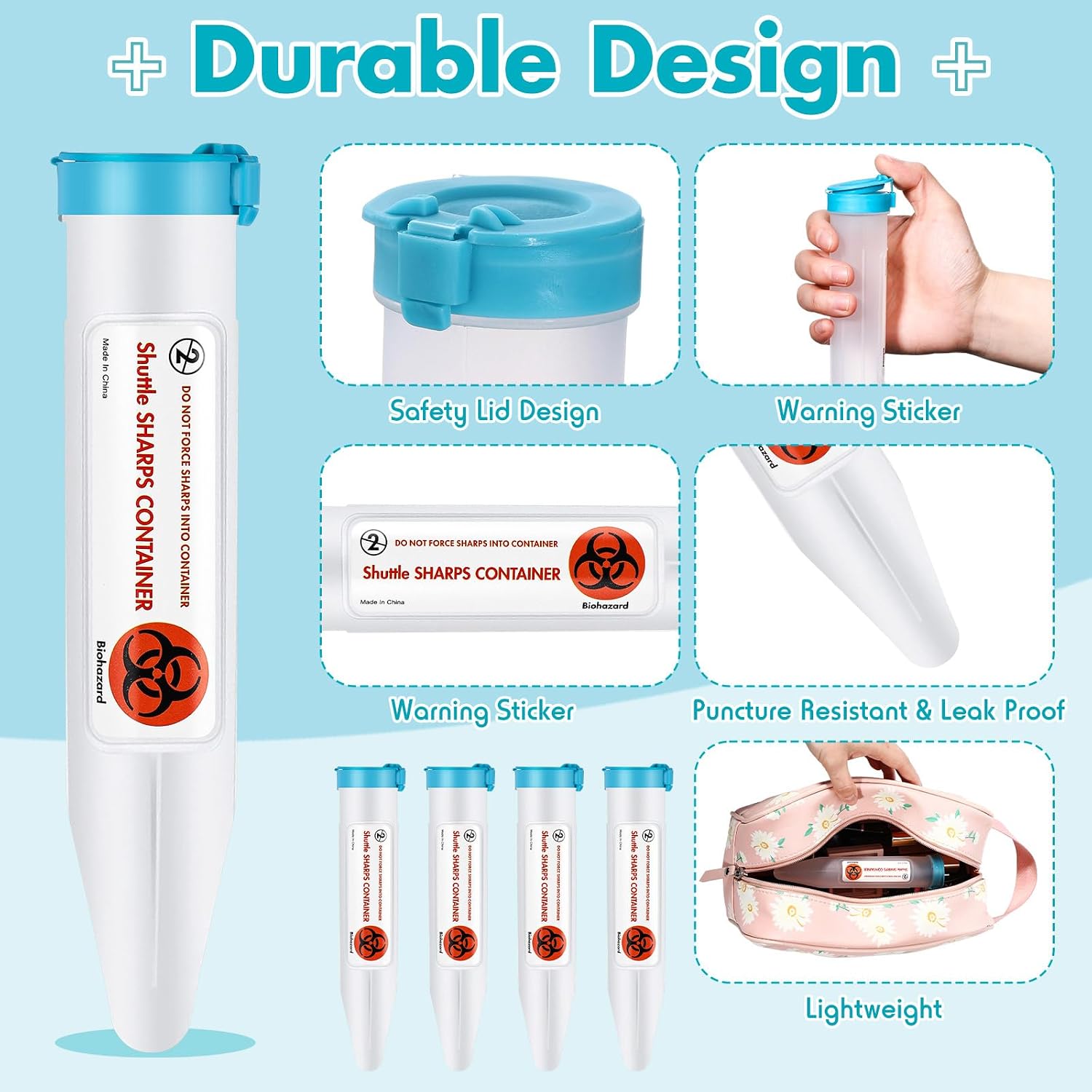 Colingmill 4 Count Portable Sharps Container with Locking Lid, Blue image 3