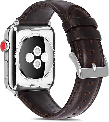 Miniatura 2 de Speidel Correa de piel auténtica de 38/40/41 y 42/44/1.772 in con adaptadores de acero inoxidable y hebilla compatible con Apple Watch. Marrón con