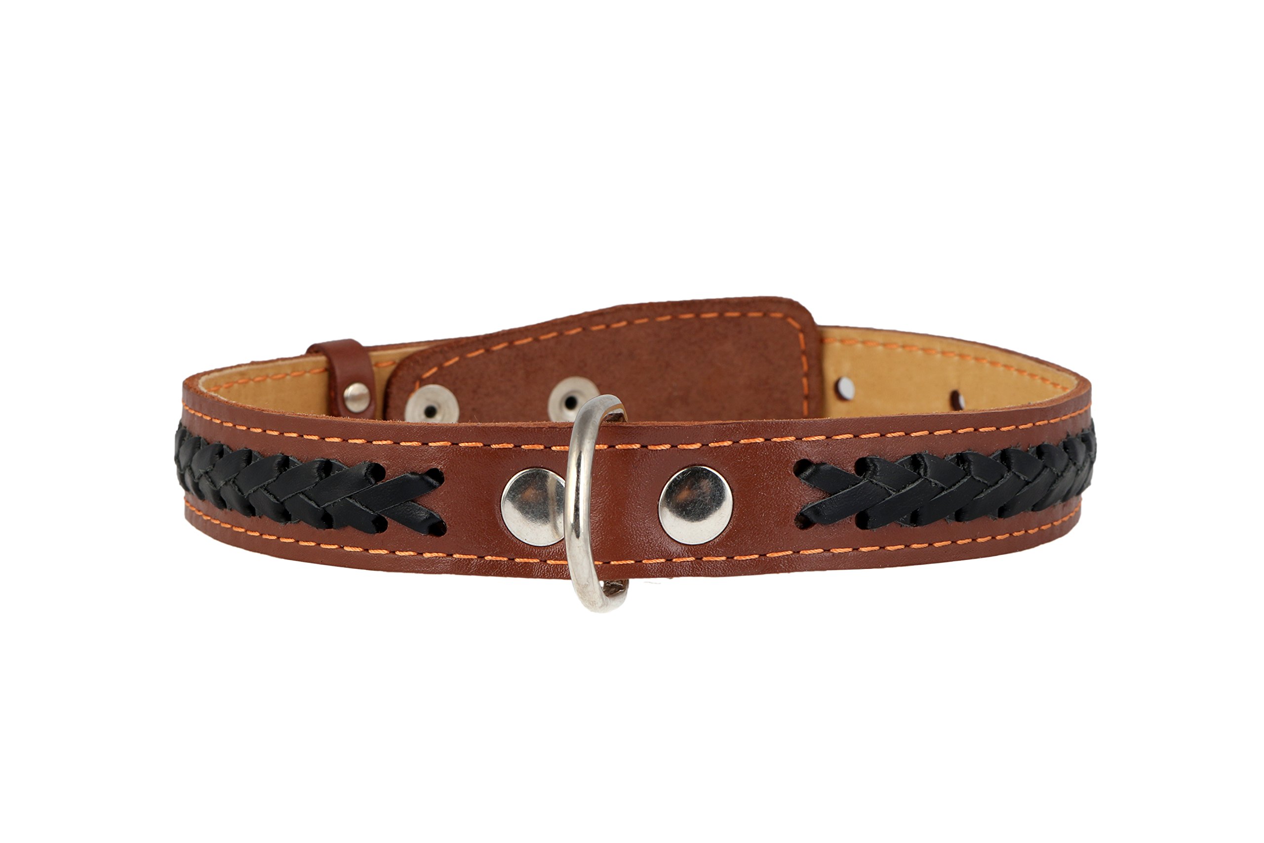 Collier pour chiens en cuir avec tresse tissée marron 38-50 cm