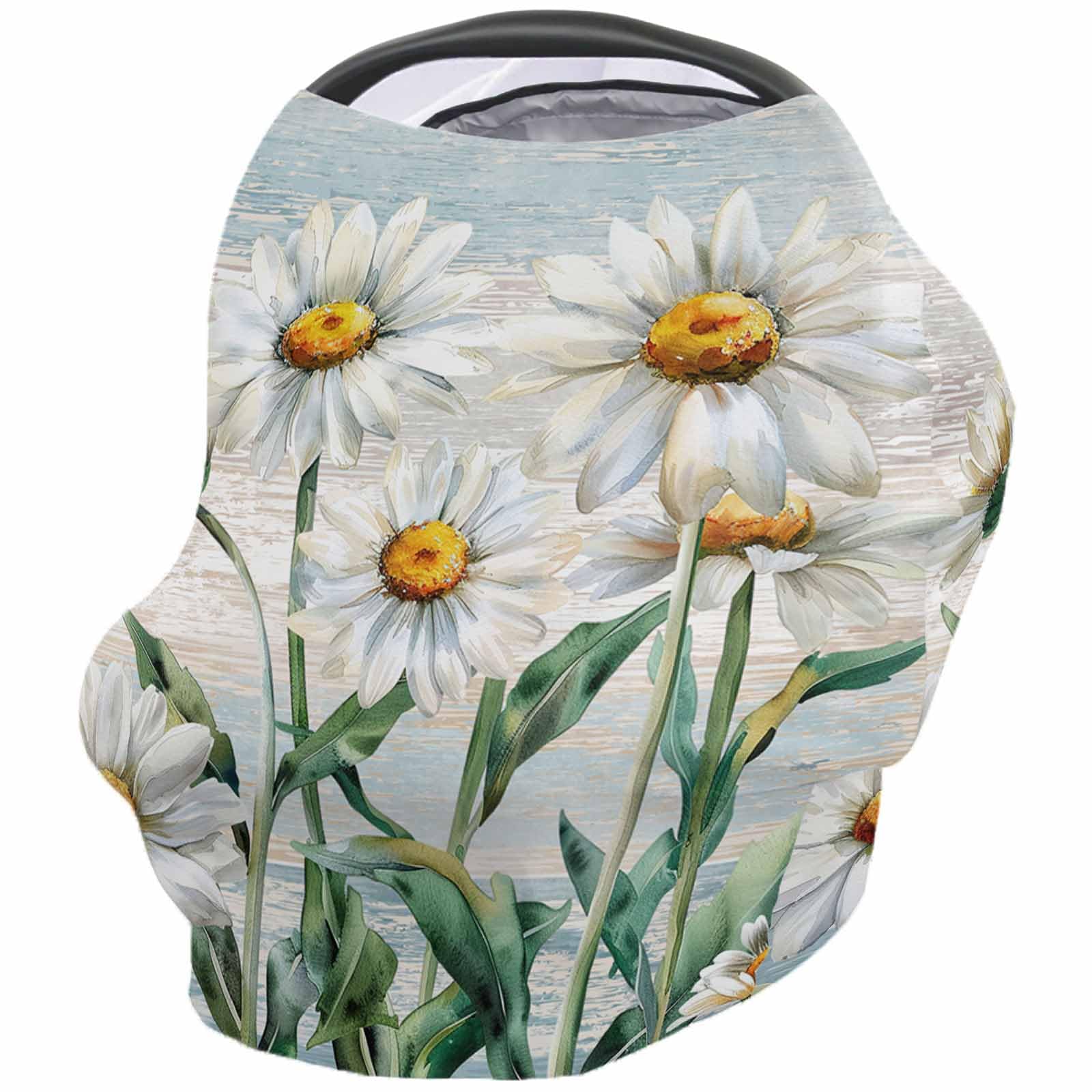 Nursing Cover for Breastfeeding Scarf, Oil Painting Flower Leaves Daisy Farmhouse Plant Baby Car Covers Super Soft Multi Use for Canopy Shopping Cart Cover Blanket Stroller Cover