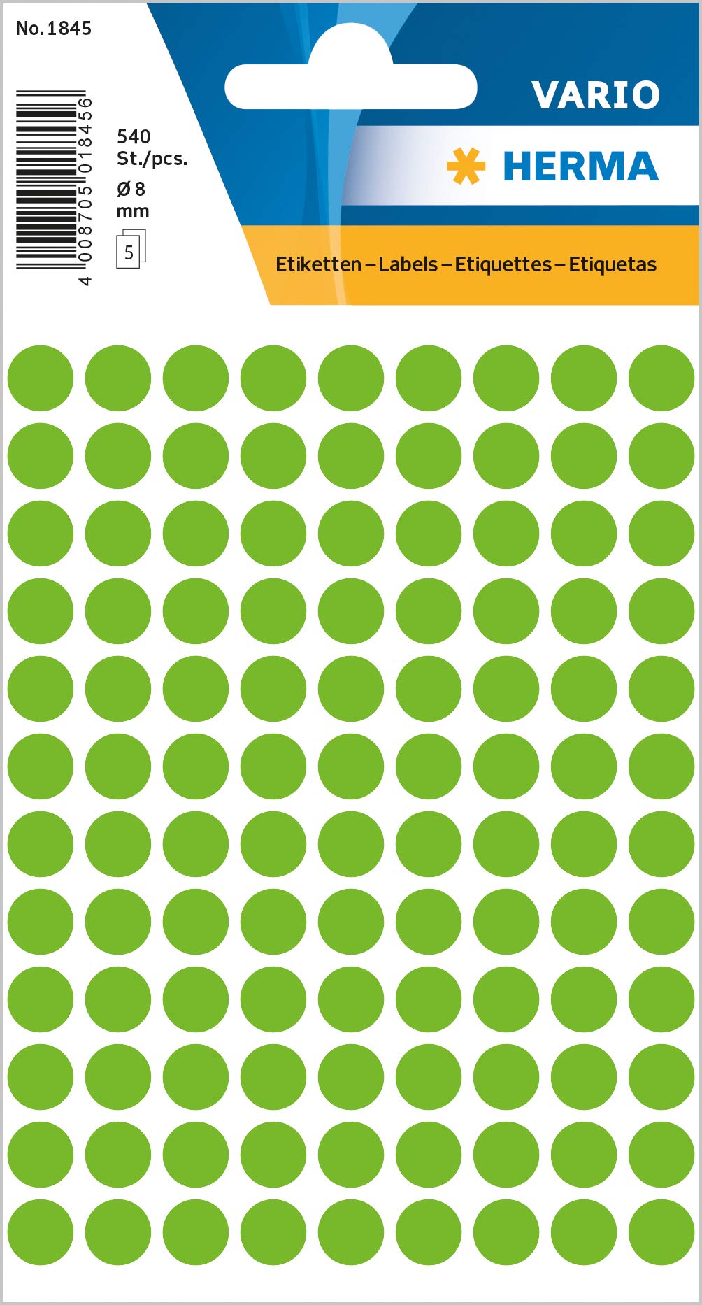 HERMA Dot Stickers Light Green, 540 Labels, Ø 8 mm, 108 Labels per Sheet, Self Adhesive Round Colour Labels Stickers, Blank Marking Dots, Sticky Circle Stickers for Color Coding Calendar