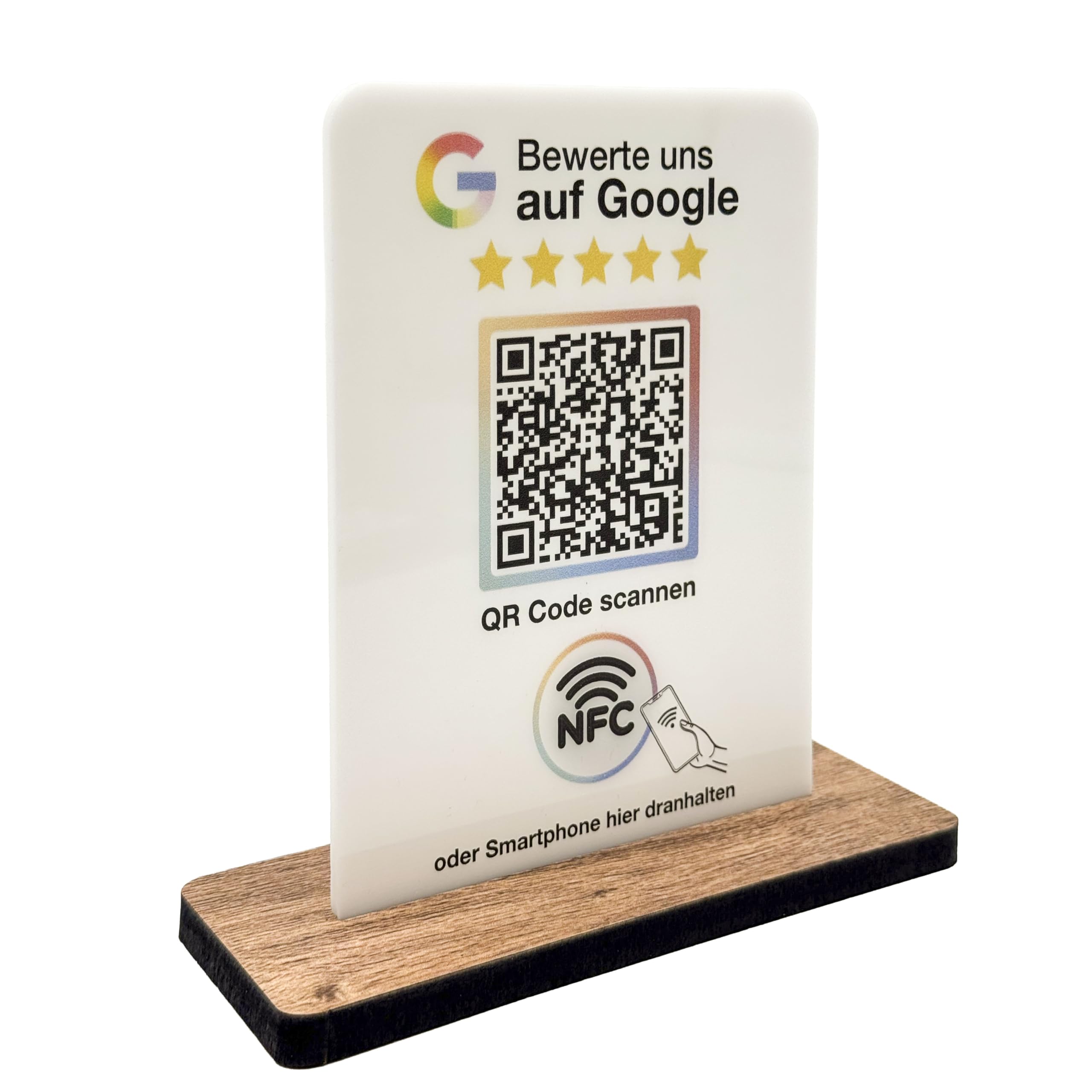 Espositore per valutazione google NFC & QR Code – Segnalo/Display per valutazioni per bancone, recensione, pratica, ristorante, studio – Espositore per recensioni/revisione (bianco, V1 DIN A5)