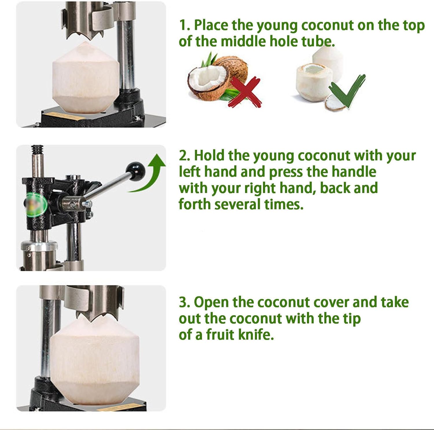 Coconut Opener Machine, Young Coconut Opener Tool Set, Coconut Opener Kit, Easy to Open/Safe O-peration (Black)