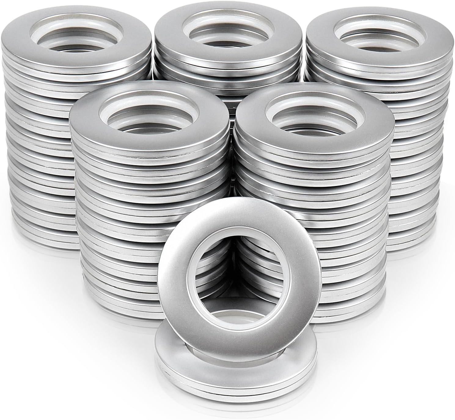ZXXSFM 50 Pack Curtain Grommets 1-9/16 Curtain Eyelet Rings Inner Diameter 40Mm Curtain Spacers Nanoscale Low Noise Roman Ring for Window Curtain,Shower Curtain,Living Room(Matte Silver)