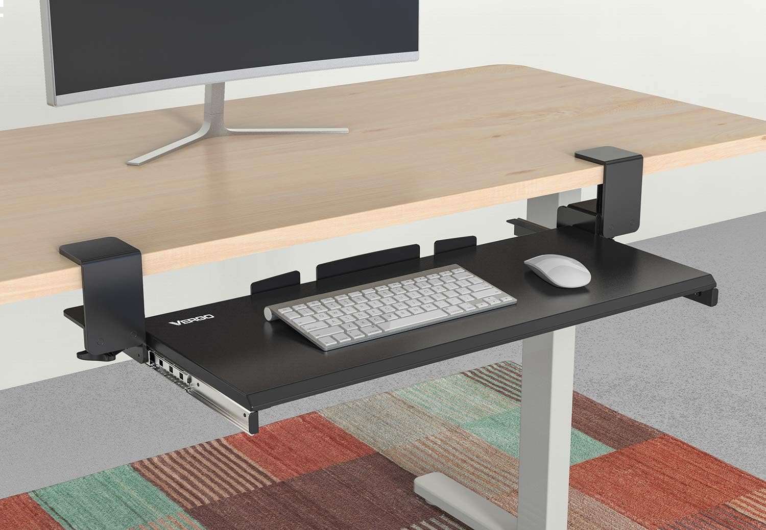 Vergo Keyboard Tray Under Desk Clamp On Mount 27 x 11 Slide Out Drawer Black : Office Products