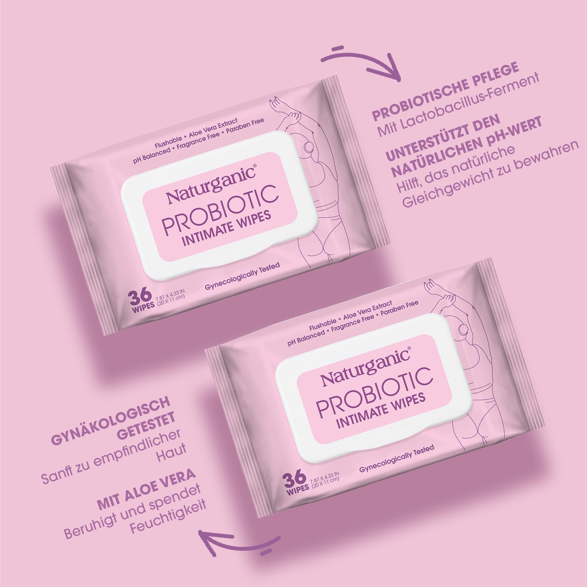 Probiotische Intimpflege-Tücher Sensitive Großpackung (20er Pack x 36 Stück) – Gynäkologisch getestet & pH-hautneutral – Mit Lactobacillus-Ferment & Aloe Vera Parfümfrei & Spülbar