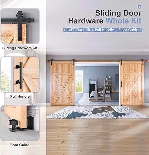 Miniatura 9 de EaseLife Kit de herrajes para manija y riel de puerta corrediza de granero de 6.6 pies, resistente, polea J básica, se desliza suavemente