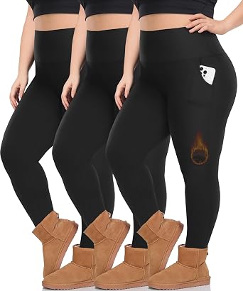 Diu Life 3 Pack Plus Size Fleece Lined Leggings for Women Stretchy 1X-4X Winter Warm Tummy Control Thermal Workout Yoga Pants