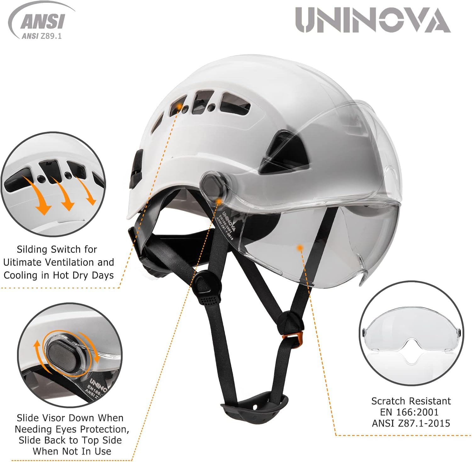 UNINOVA Safety Hard Hat - ANSI Z89.1 Approved Helmet Adjustable - 6-Point Ratchet Suspension & OSHA Hardhats