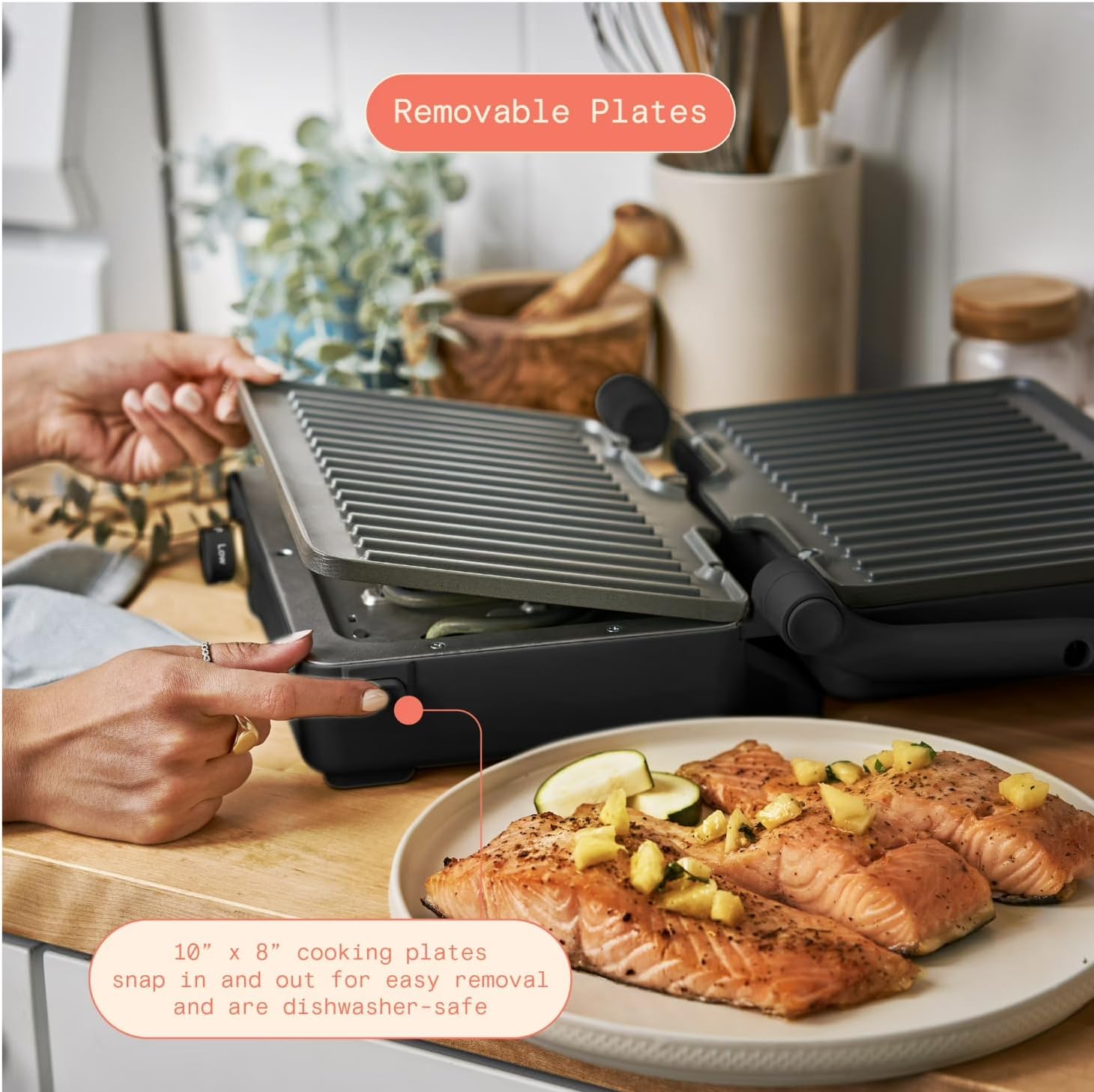 2-in-1 Panini Press Grill with Detachable Nonstick Plates, Indoor Sandwich Maker and Contact Grill, Adjustable Temperature, Opens Flat for Cooking, Easy-Clean Countertop Grill