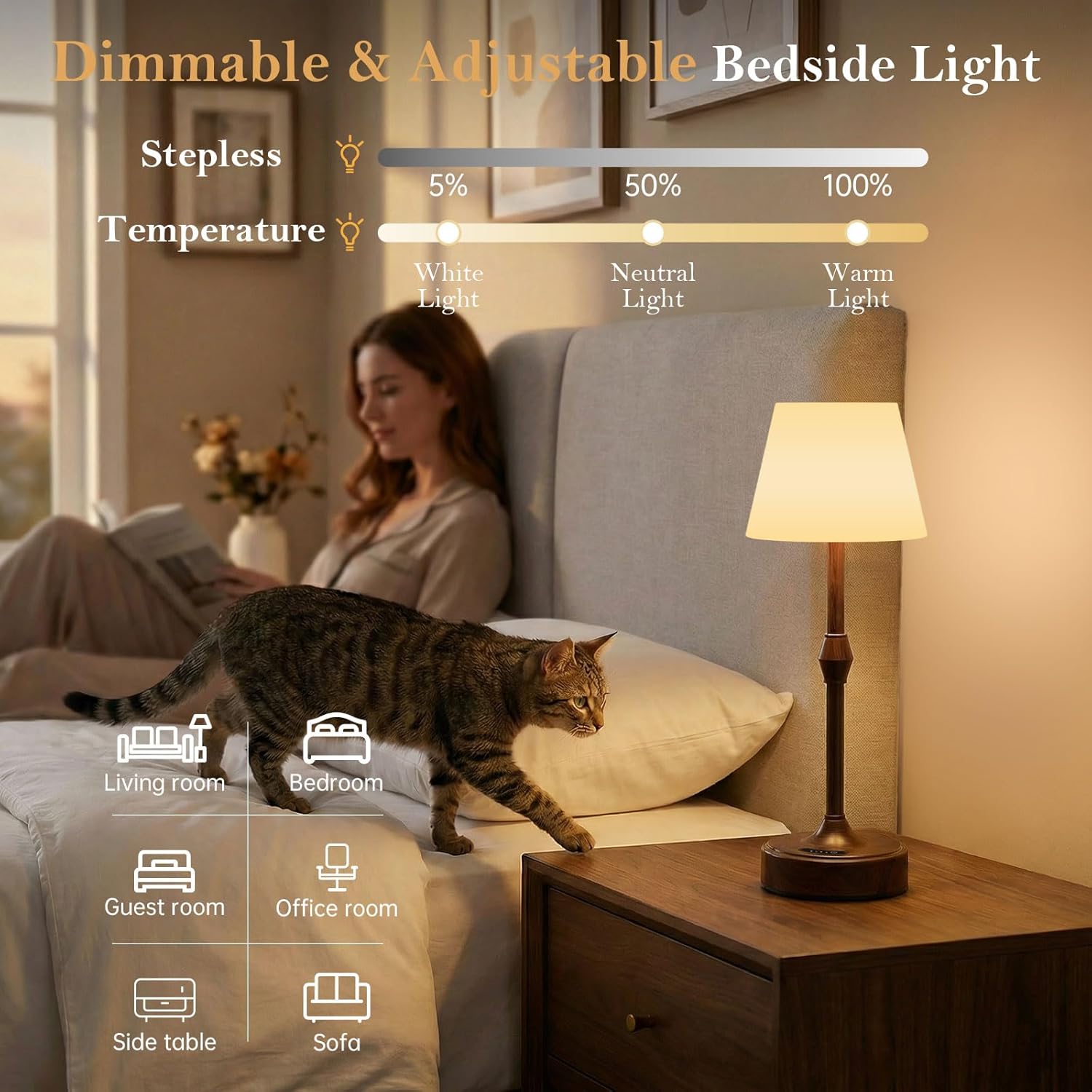 IP65 Waterproof Shower Lamp for Bathroom, Cordless Lamp Rechargeable Battery Operated, 3-Colors Dimmable Wireless Touch Lamp for Bathtub, Shower Light, Bath Light and Relaxing Routines, 1 Pack - Image 6