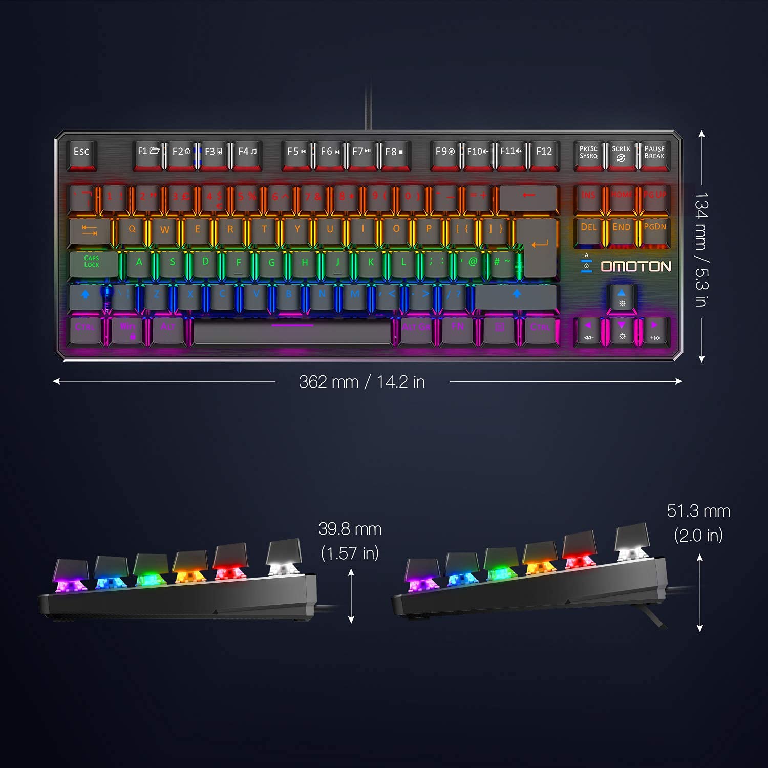 Mechanical Gaming Keyboard, OMOTON USB Wired TKL Gaming Keyboard with