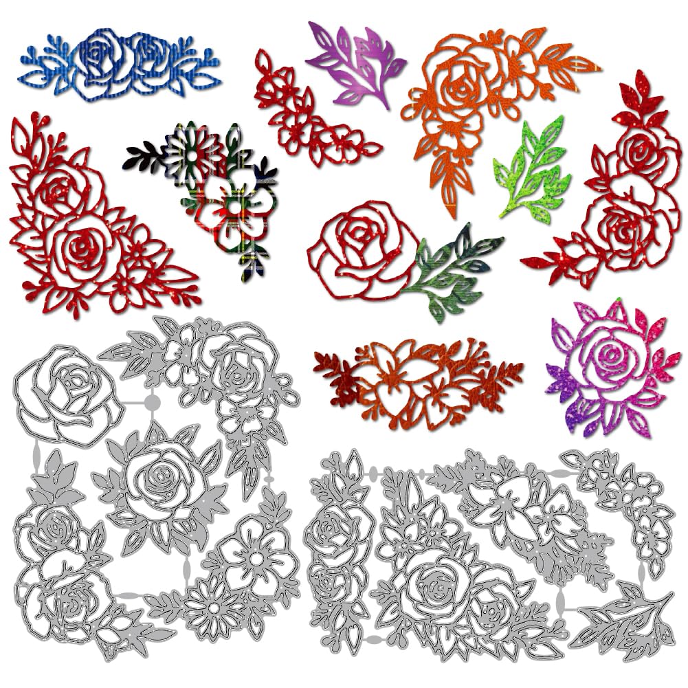 MAYJOYDIY Floral Corner Die Cut Set, Rose & Leaf Metal Cutting Dies for Card Making Scrapbooking