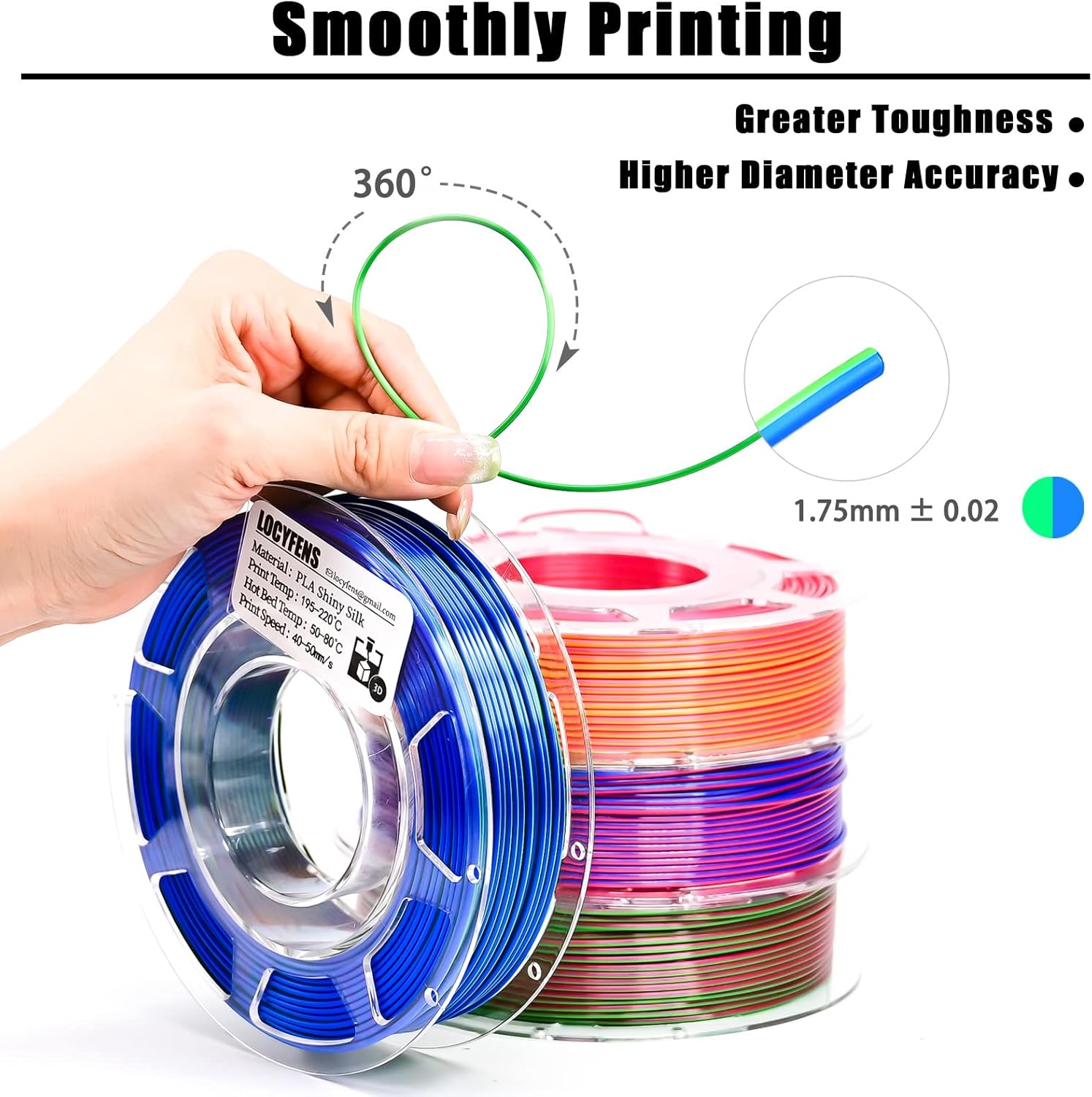 3D Printer Filament PLA, Rainbow PLA Filament 1.75mm +/-0.02mm, Silk PLA Dual Color Filament, 2 in 1 Coextrusion 3D Filament Bundle 200g x 4 Spools