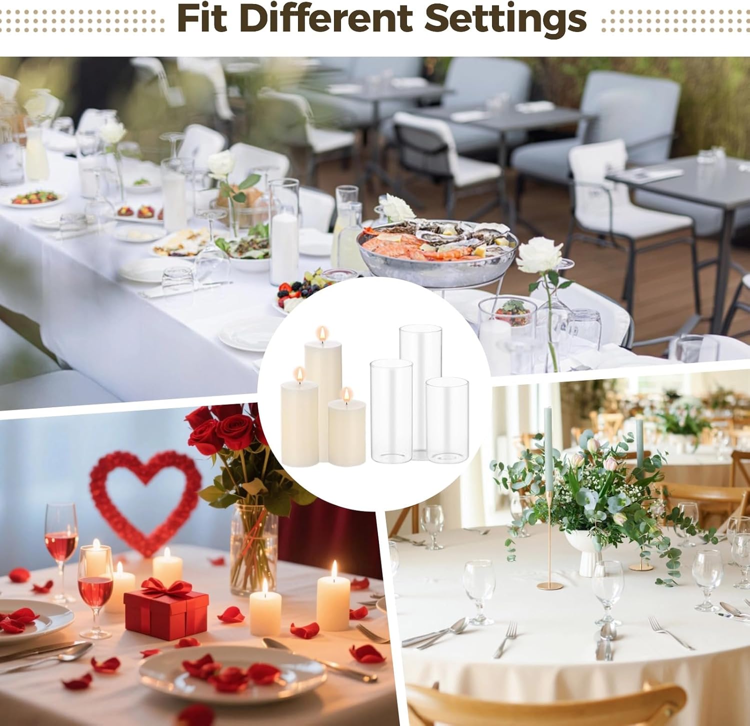 12 Sets Pillar Candles with Glass Cylinders Vases 3 Sizes - Slim Hurricane Glass Candle Holders, Transparent Cylinder Vases, Romantic Centerpiece Decor for Wedding, Party, Dining Table - Image 5