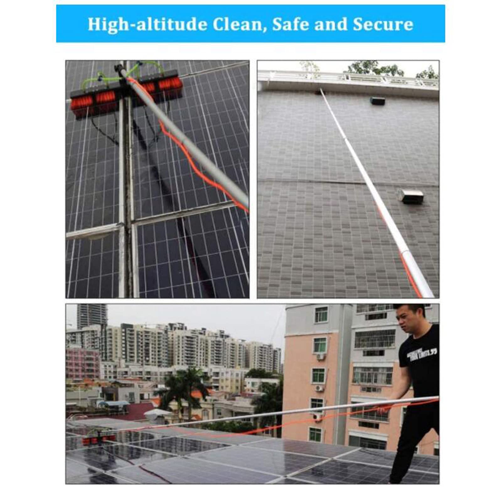 Cepillo de agua retráctil de 9 m con mango largo para limpiar paneles solares, alcance sin esfuerzo y fácil de usar para un brillo impecable