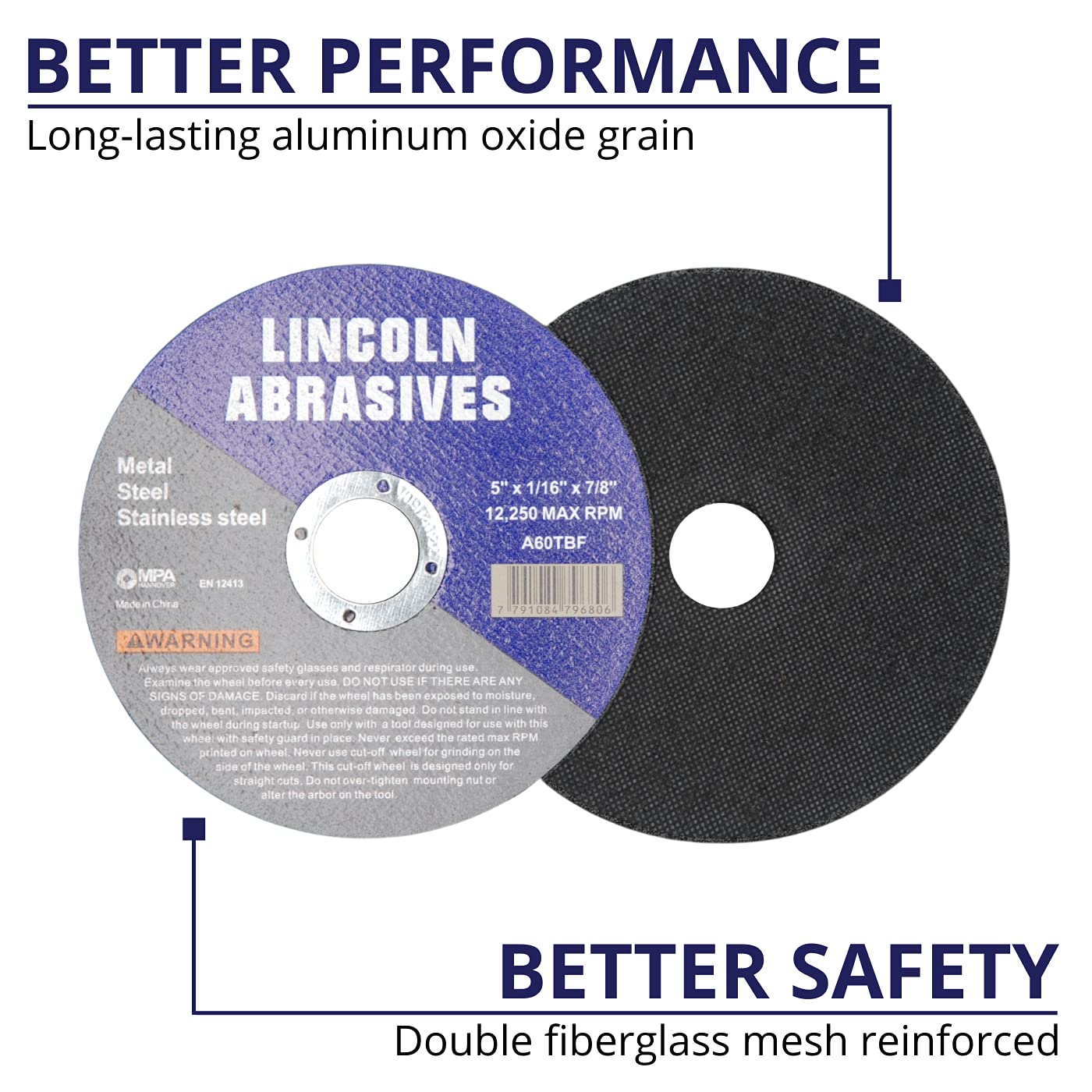 100 Pc 5" x 1/16" x 7/8" Cut-Off Wheels Lincoln Abrasives Metal & Stainless Steel