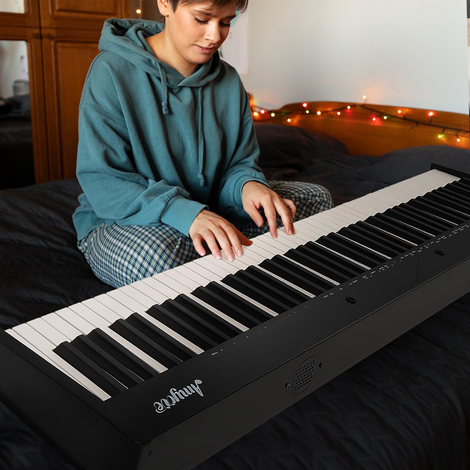 88 Key Portable Electric Semi-Weighted Keyboard Piano for Beginners and Professionals with Power Supply, Pedal, and Built-In Speakers,No Stand Included