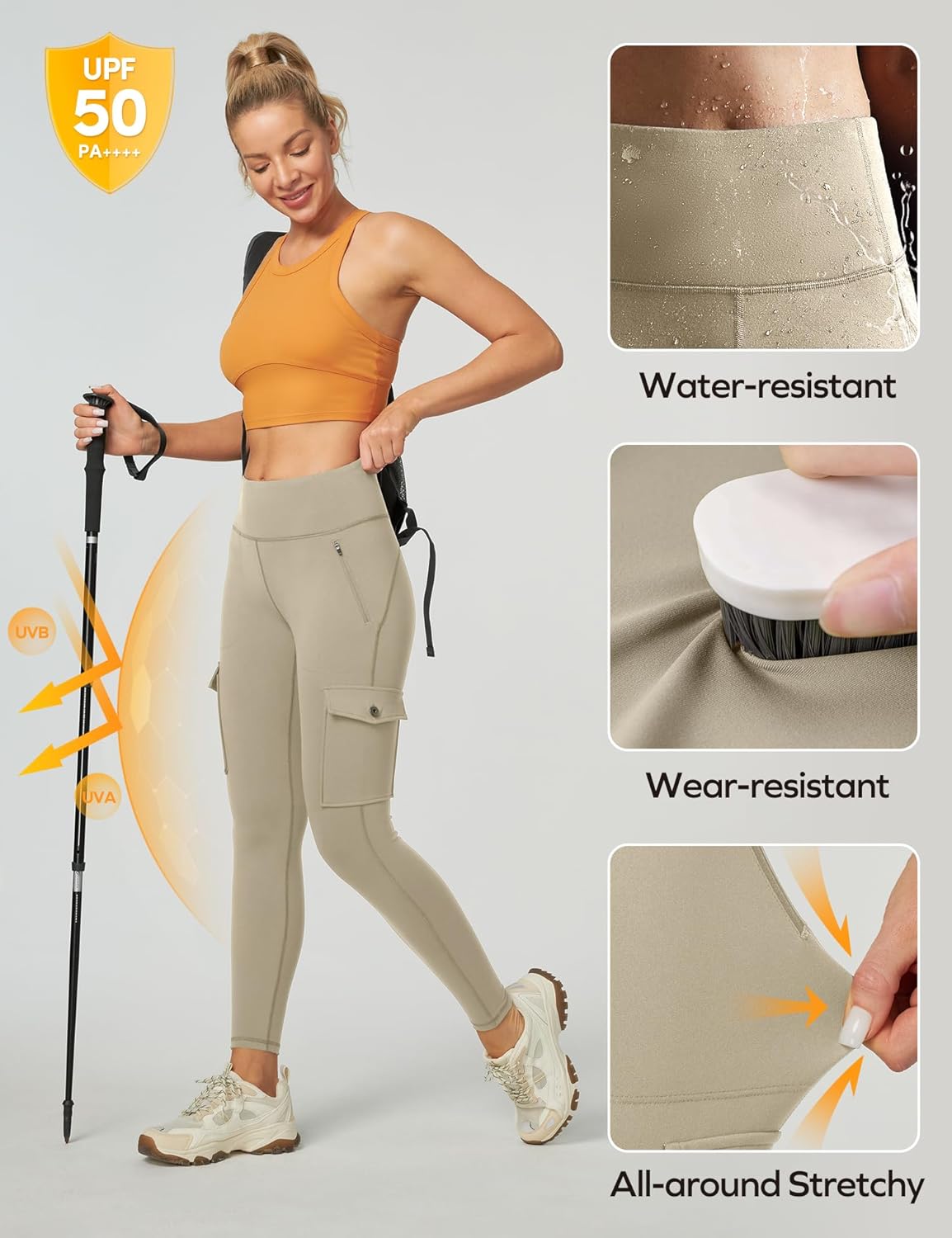 Ewedoos Hiking Pants Women Leggings with Zipper Pockets Water Resistant Workout Compression Leggings Tummy Control UPF50+ - Image 3
