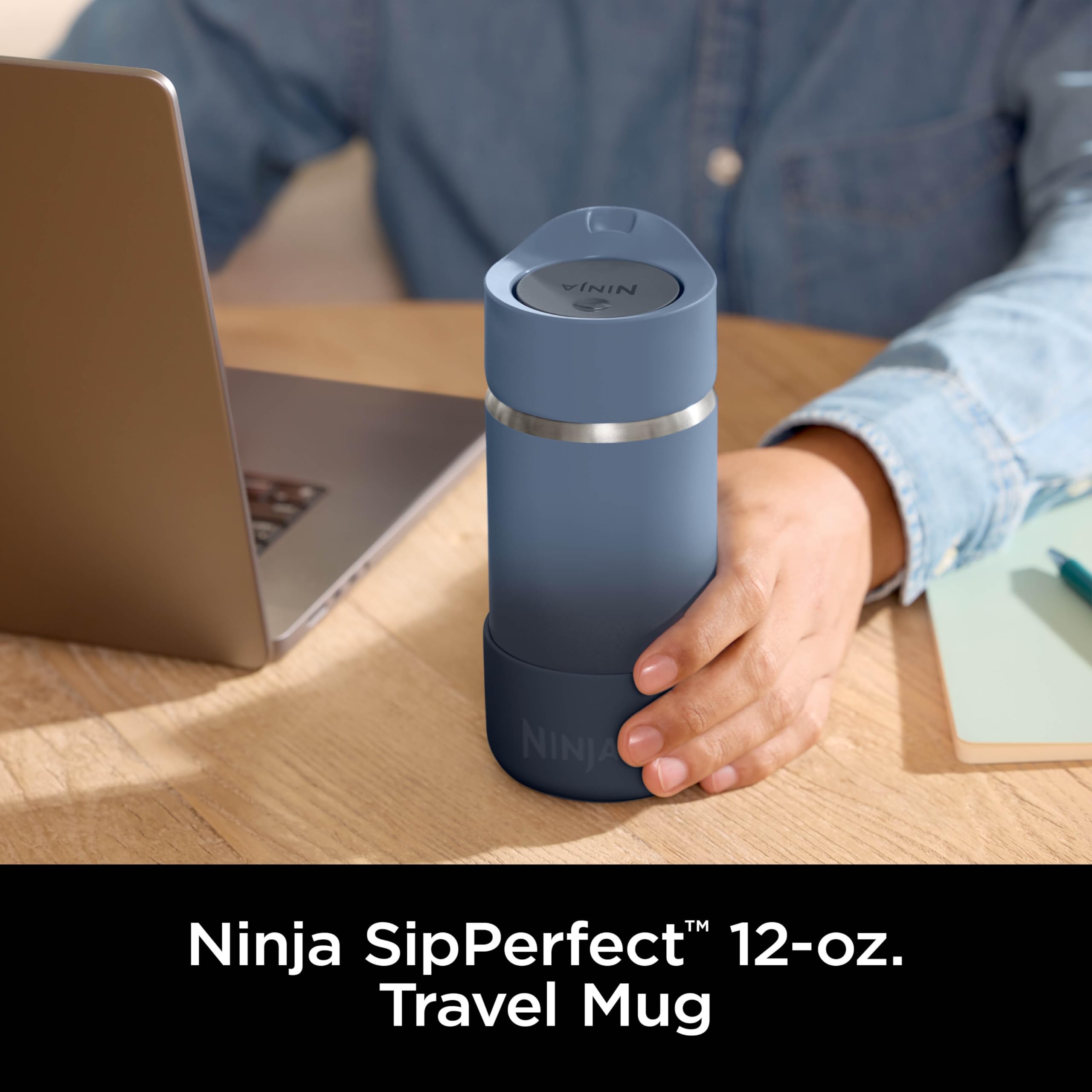 Ninja, Tasse de voyage DW1203NV - 355 ml - Apporte les boissons chaudes à la température en quelques minutes - En acier inoxydable - Anti-fuite - Passe au lave-vaisselle - Bleu marine