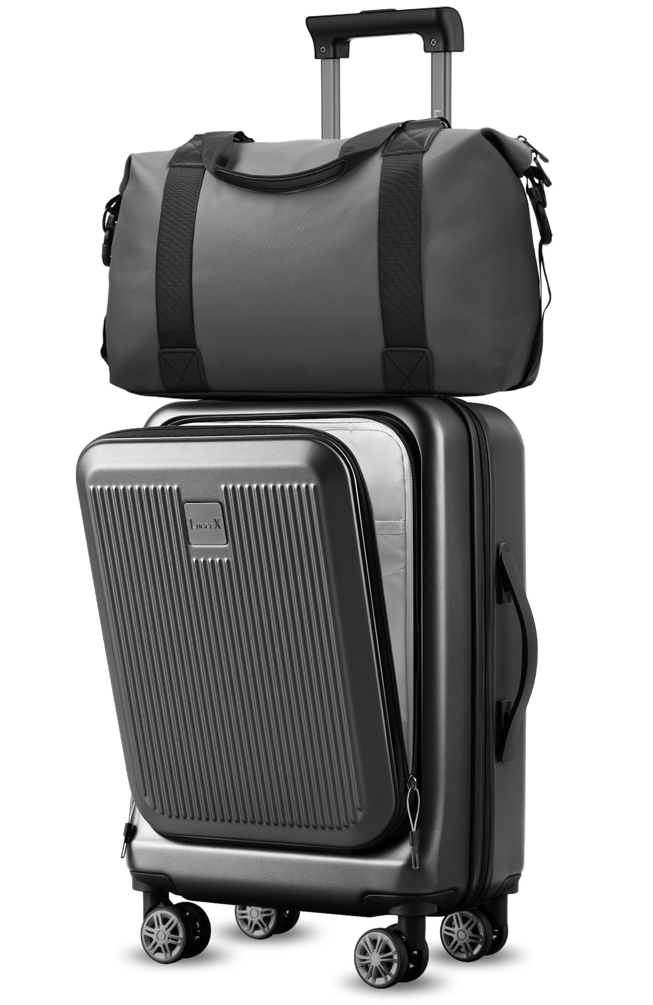 LUGGEX Luggage with Spinner Wheels, Polycarbonate Expandable Hard Shell Suitcase, Carry On 20 Inch, Silver