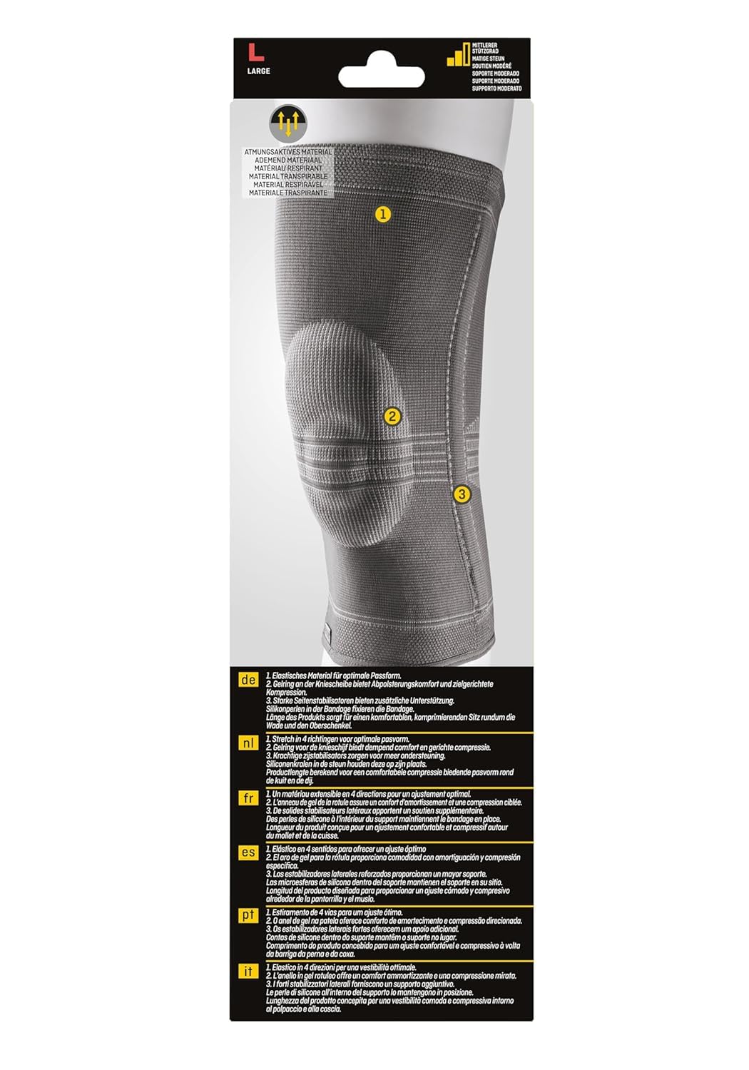 FUTURO Ultra Performance Knie-Bandage, Größe L - Knieorthese mit Gelring und Seitenstabilisatoren, Atmungsaktiv, Rutschfest, Kompression und Stabilisierung für Verletzte, Schwache oder Steife Knie