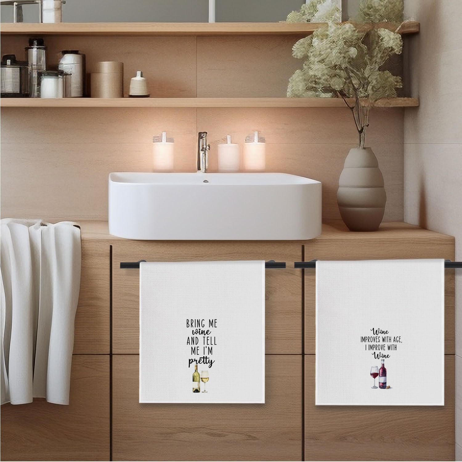 Funny Wine Kitchen Towels, Gifts for Wine Lovers Drinkers Dish Tea Towels, Wines Gifts for Women Men Decorative Hand Towel for Kitchen Bar Cart, 16x24 Inch Set of 2 - Image 3
