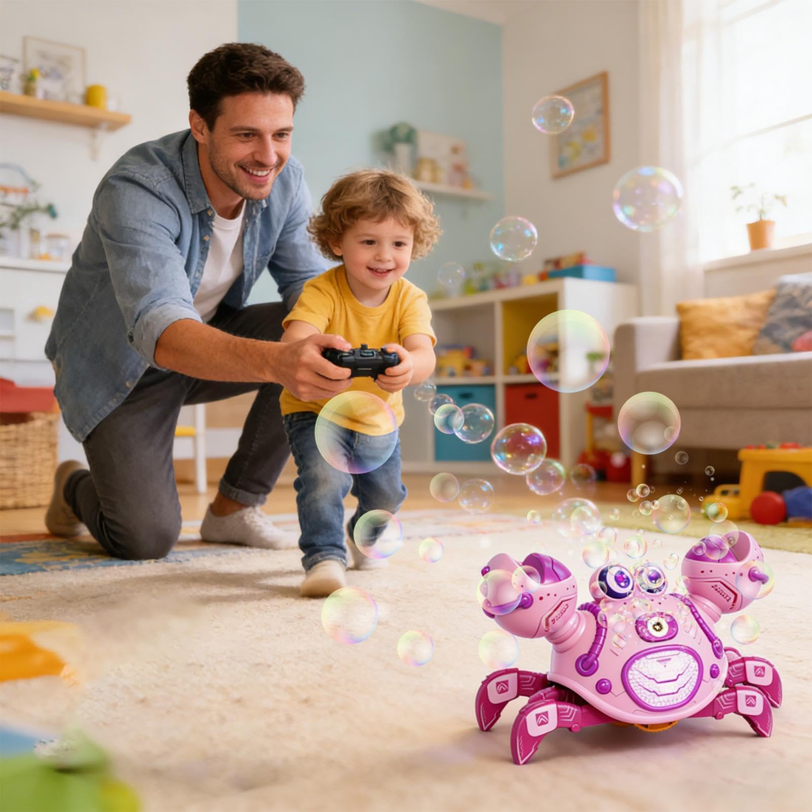 Giocattolo Granchio Camminatore con e Musica Elettrica Interattiva | Giocattolo che Fa Bolle con Granchio Strisciante per Regalo Compleanno Festa Bambini Bambine Famiglia Casa Scuola