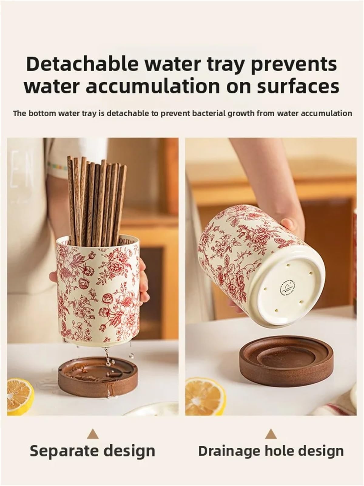 Porte Ustensiles Secchio for bacchette | Moderna casalinga Rose Holiday, cucchiaio drenante in ceramica, scatola porta bacchette(White)