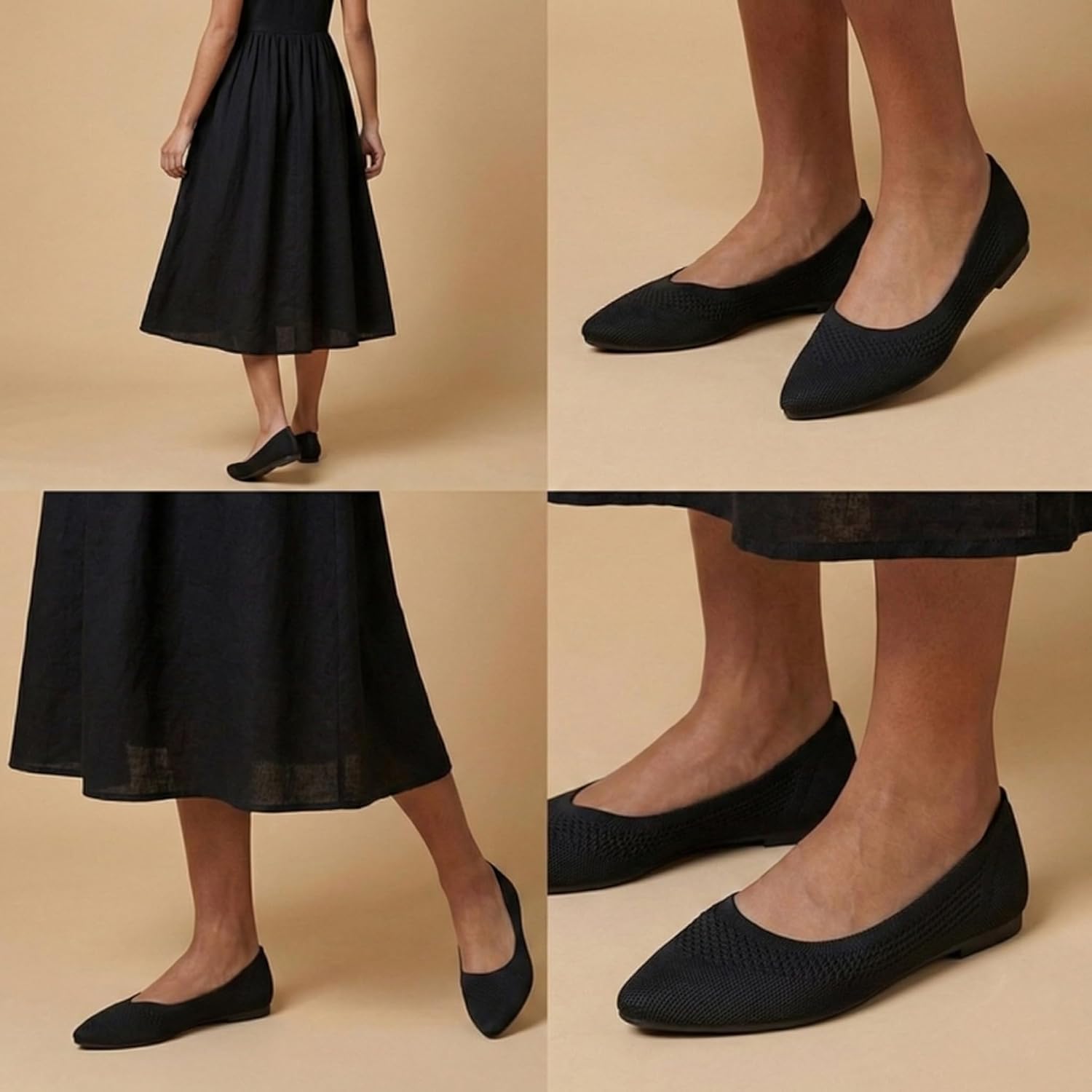 Puxowe Flats for Women Point Toe Flat Shoes Knit Slip On Shoes for Women Ballerina Dressy Foldable Comfortable Soft Low Wedge - Image 4