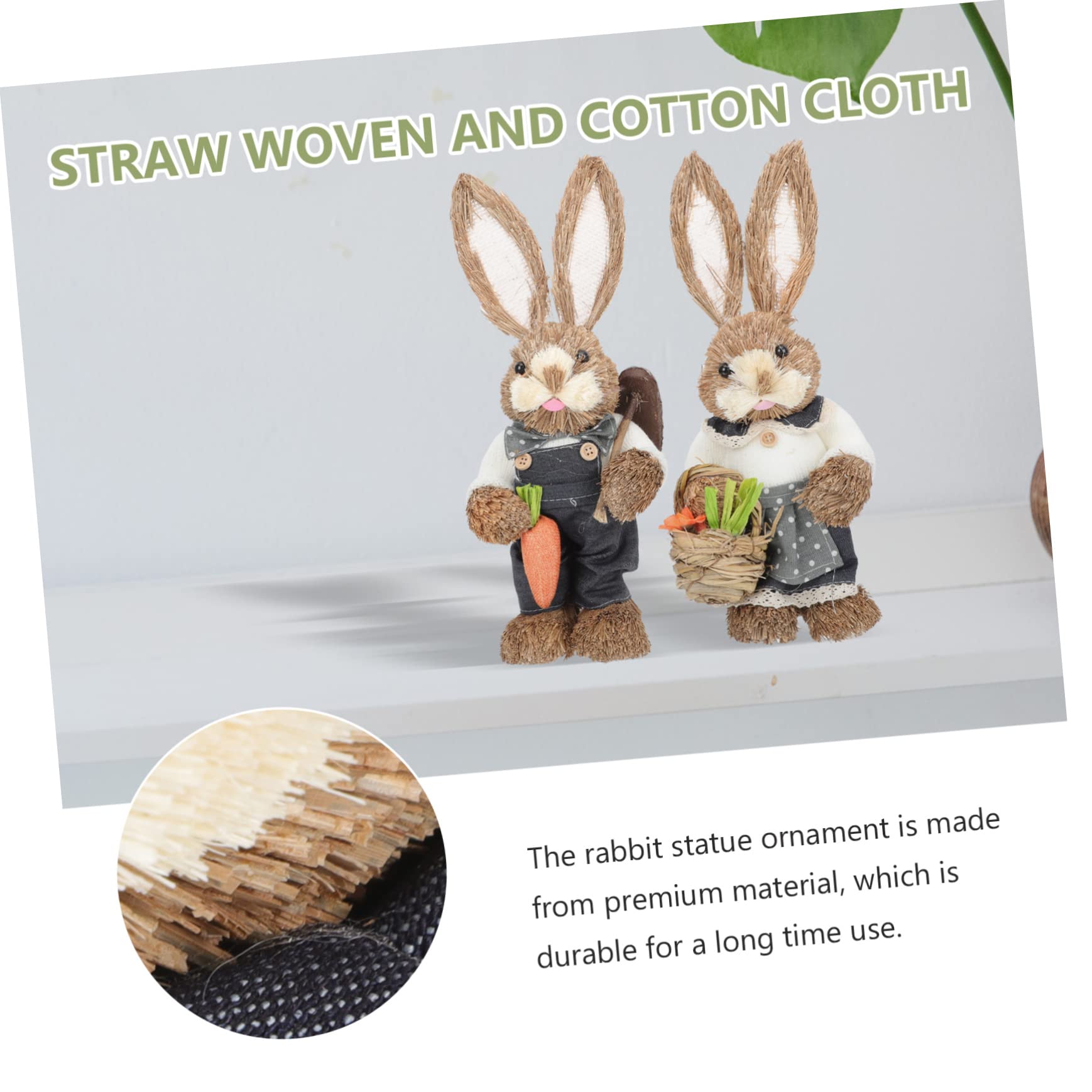 ABOOFAN 4 Stück handgefertigter Hase aus Stroh Animal Figures Dekoration Schlafzimmer Frühling Osterhasenfiguren Tiere die Röcke Strohhasen- geflochtene Häschenstatue Jahrgang Tisch