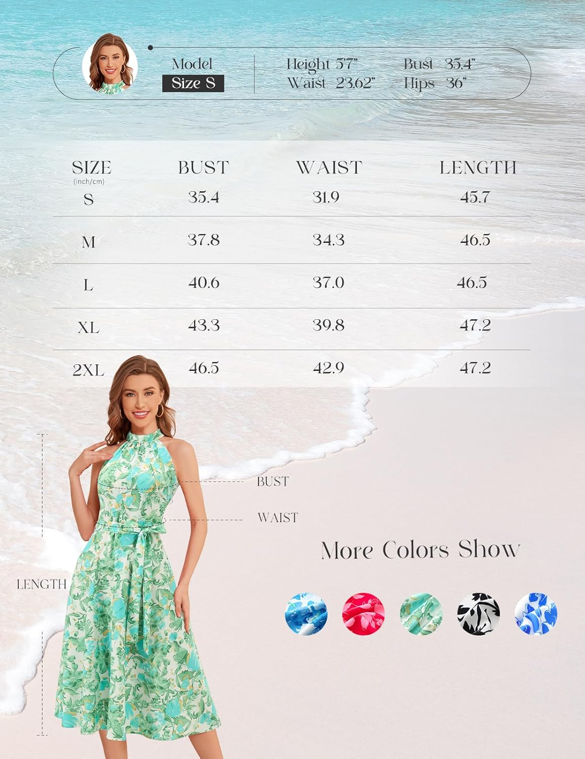 Bbonlinedress Women Halter Summer Floral Wedding Guest Dress Midi Casual Beach Vacation Flowy Boho Dress - Image 6