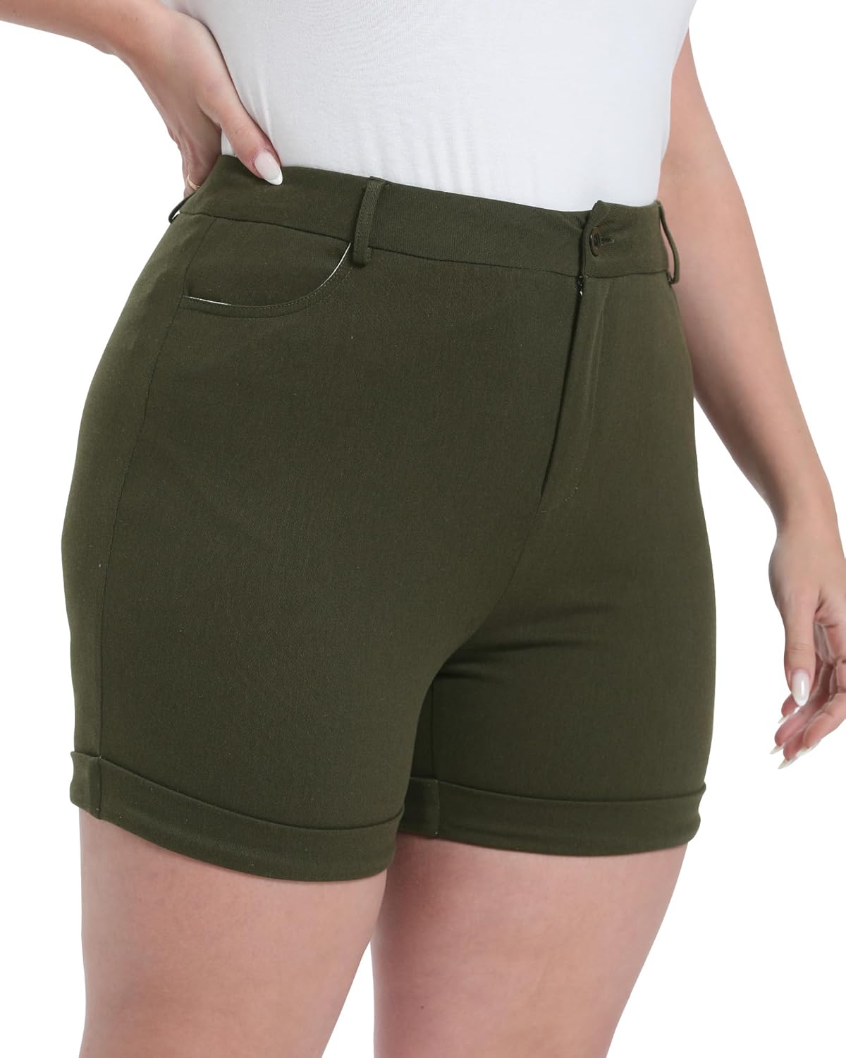 Plus Size Shorts Stretchy High Waisted Womens Summer Casual Shorts with Pockets - Image 4