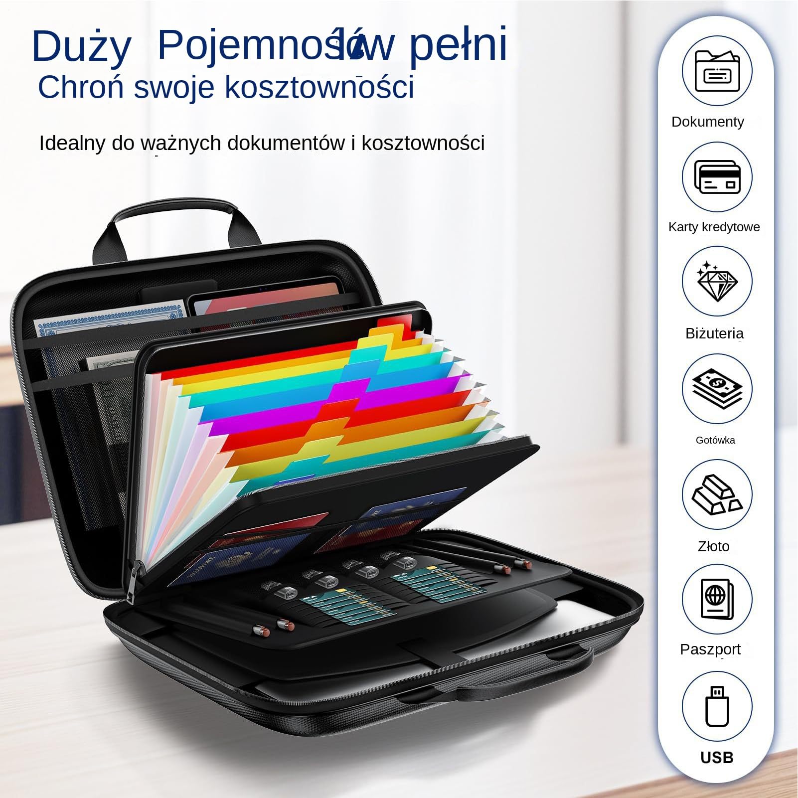 Ognoodporna Torba Na Gotówkę Organizer 13 Kieszeni Z Zamkiem Błyskawicznym | Bezpieczna Torba Ognioodporna Z Zamkiem Do Przechowywania Dokumentów Paszportów Kart Elektroniki