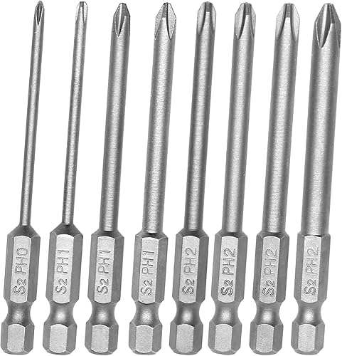Juego de 8 puntas de destornillador Phillips, vástago hexagonal 14, juego de destornilladores magnéticos de 3 pulgadas de longitud