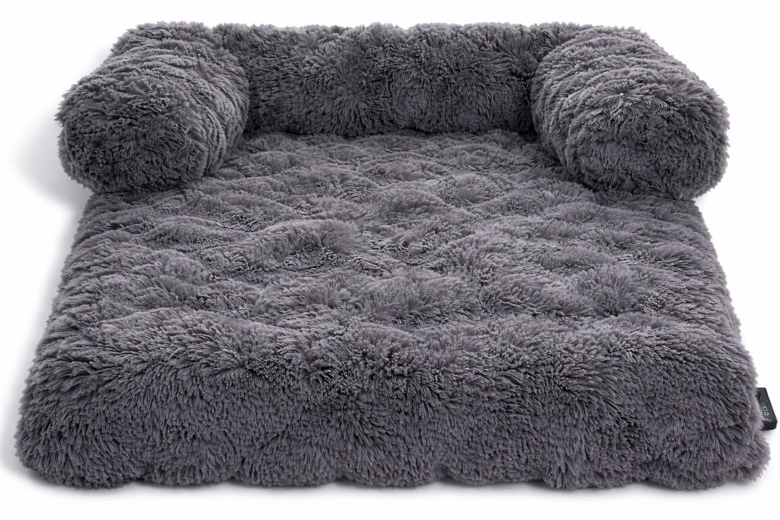 L S U Square Fleece Pet Sofa Bed Mat with Bolster Support - Luxury Plush Non Slip Base Dogs, Cats Waterproof Cushion (charcaol 90x90x15)