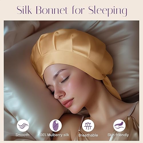 Miniatura 10 de OLESILK Gorro de seda para mujeres que duermen 22 Momme - 100% seda de morera de doble capa, gorro de dormir nocturno para el cuidado del cabello