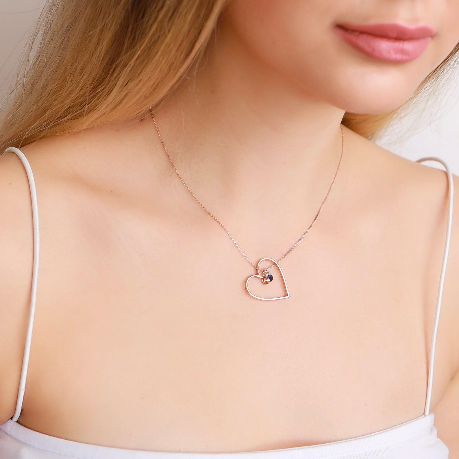 Su misura cuore collana con pietra portafortuna, personalizzato argento novembre