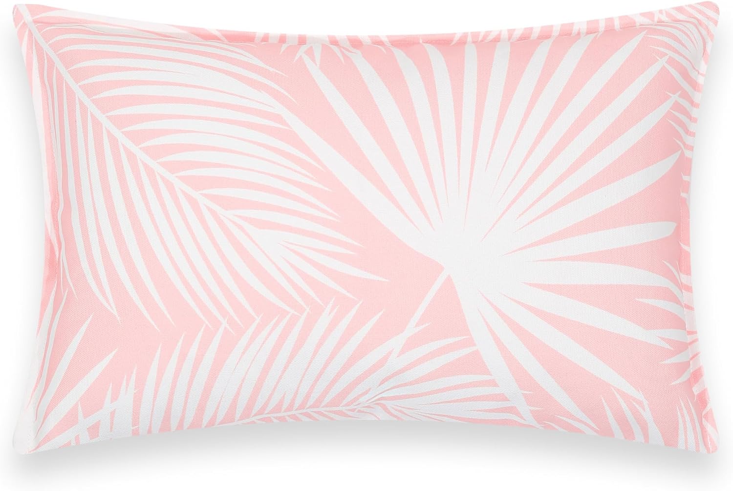 Hofdeco Premium Coastal Patio Indoor Outdoor Lumbar Pillow Cover Only, 12"x20" Water Repellent for Backyard, Couch, Blush Pink Palm Leaf