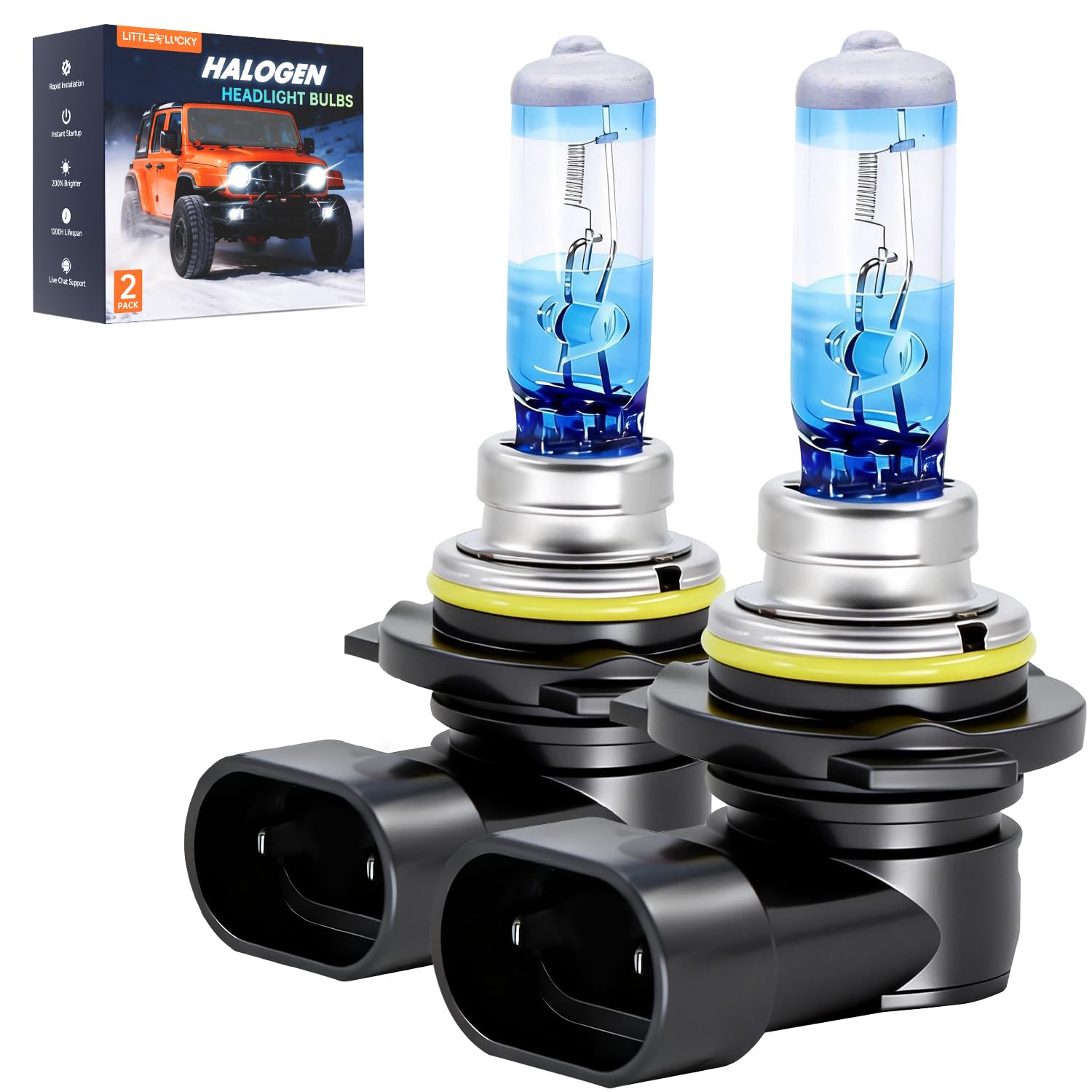 littlelucky 9005/HB3 Halogen Bulbs, 3800k Warm White Light, 300% Brighter, High Performance 12V/60W Halogen Light for High/Low Beam Replacement Bulb, 1200H Lifespan, Plug&Play 2 Pack — view 9
