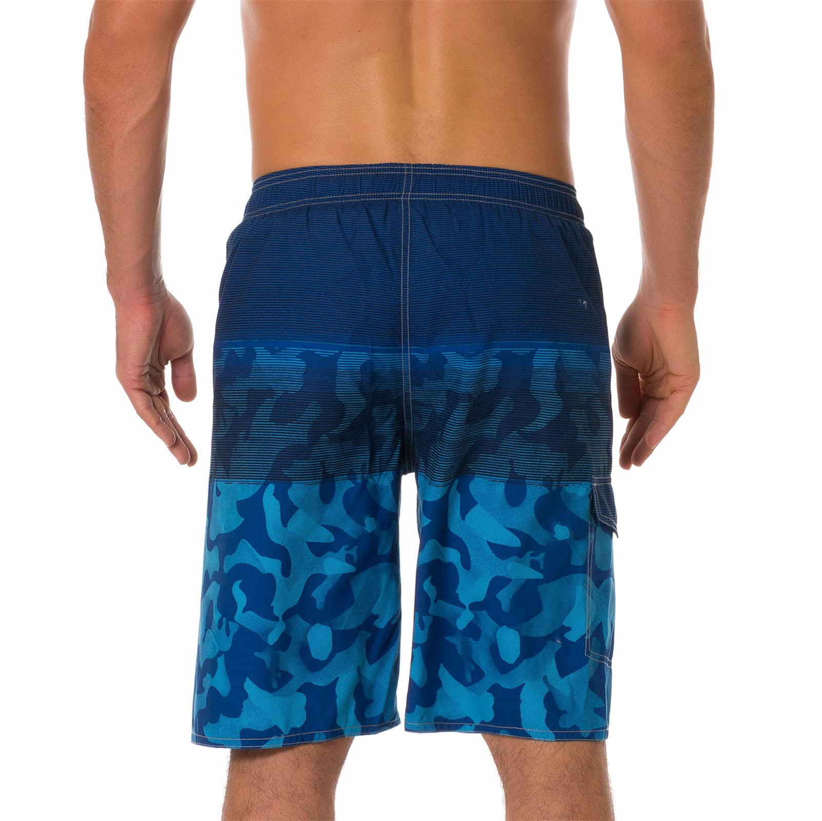Maiyifu-GJ Men Printed Quick Dry Boardshorts Lightweight Summer Holiday Swim Trunks Drawstring Surf Trunks with Side Pocket (Blue,40)