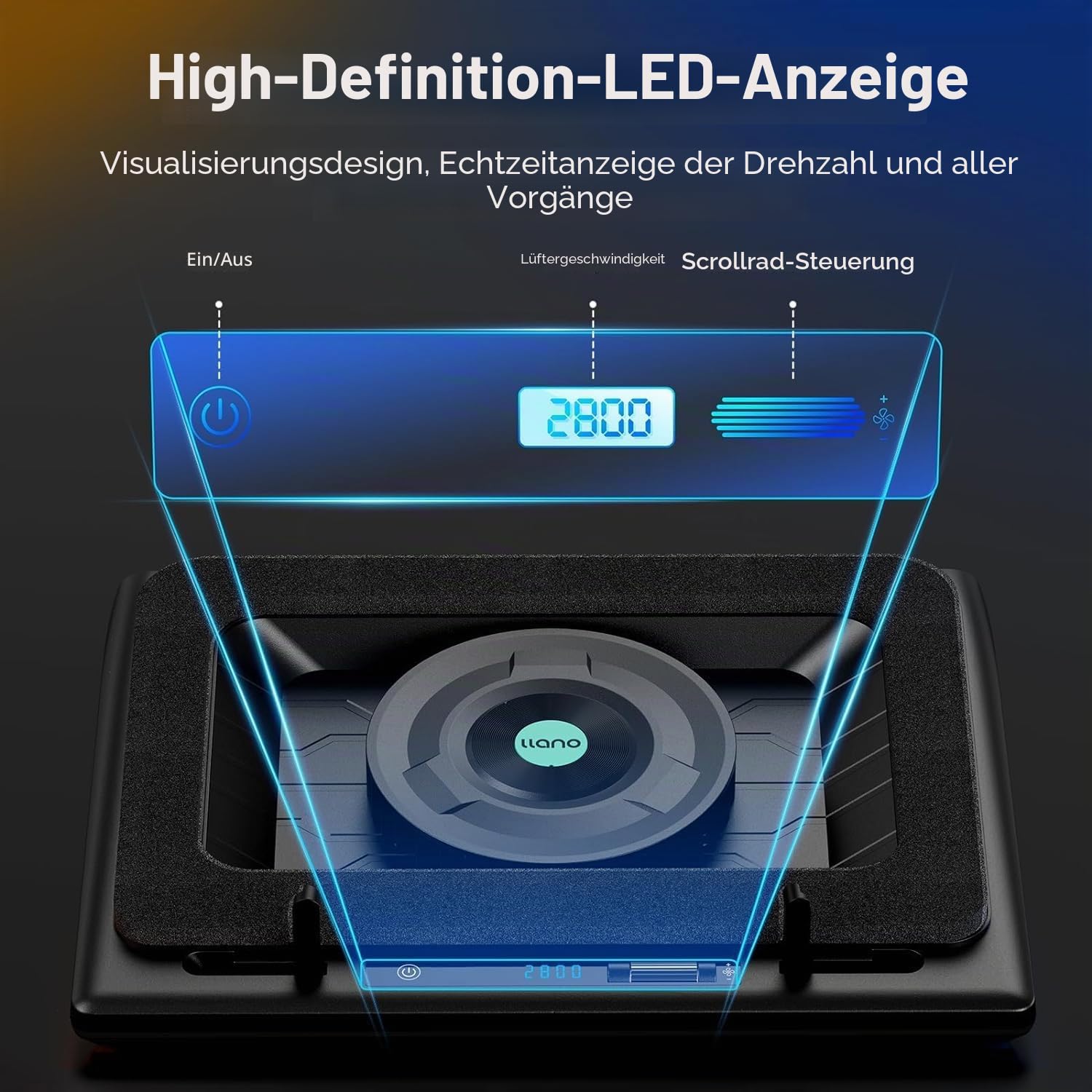 llano Gaming Laptop Kühler Kühlpad mit stufenloser Touch-Bedienung& Mauspad 3-Port USB A Extra-groß Leistungsstarker Turbo-Lüfter Dichtungsschaum für 15-19'' Computer Notebook (Kein RGB)