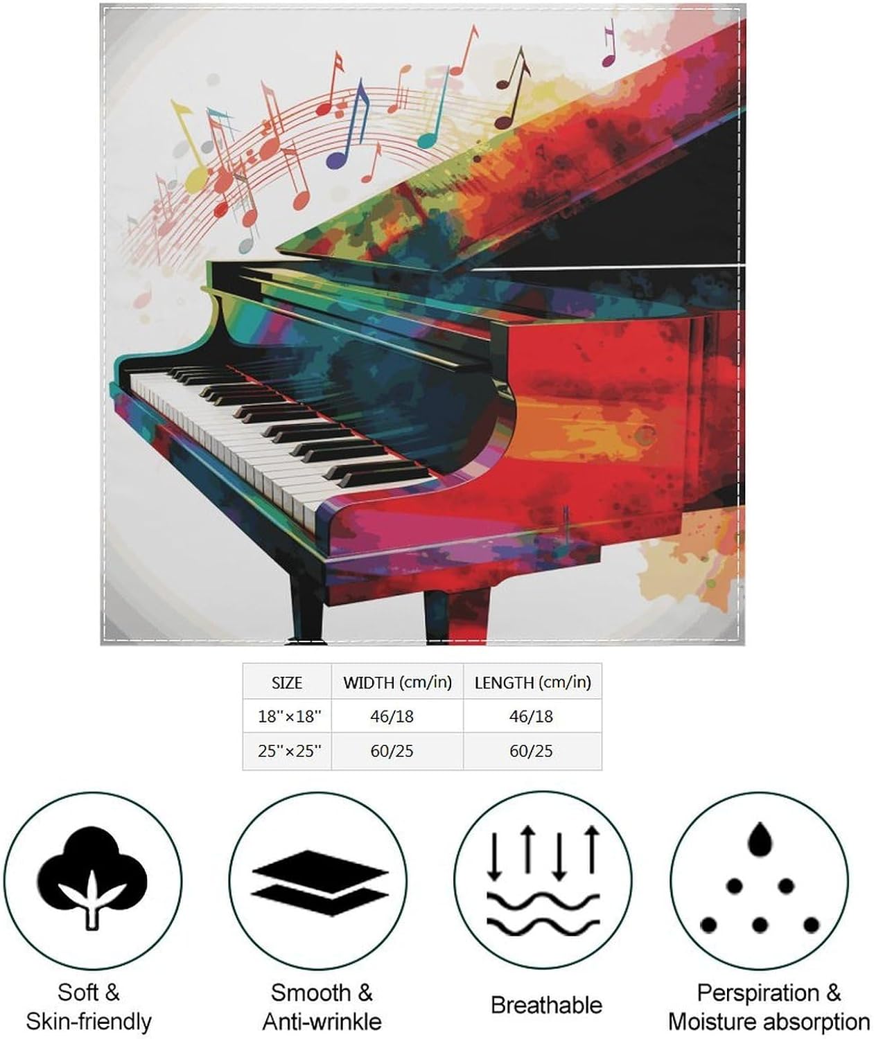 Colorful Piano Keyboard Music Neck Scarf for Women Silk Like Head Scarf image 2